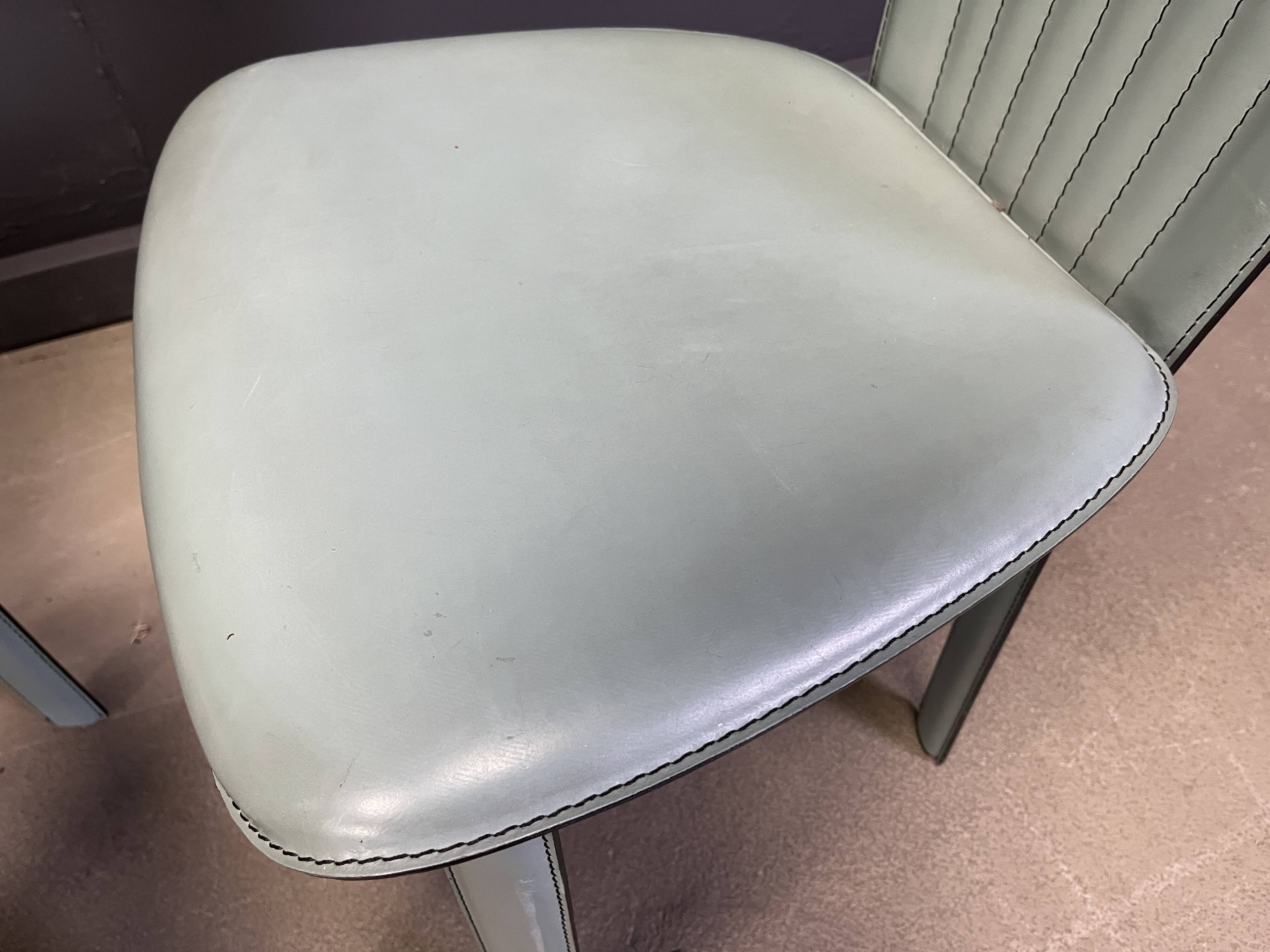 Postmodern green leather dining chairs, 1980s