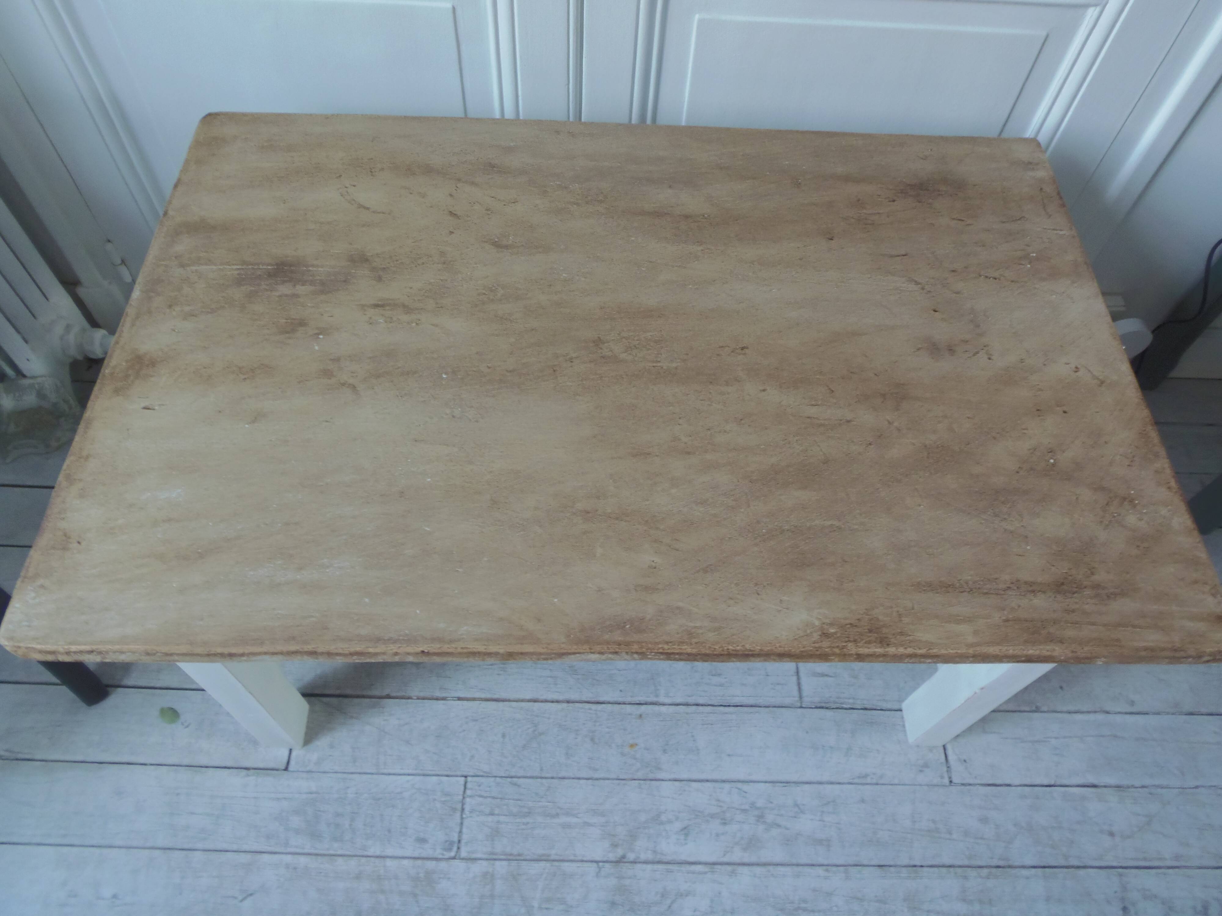 Coffee table made from a vintage table, pearl gray patina, wooden top.
