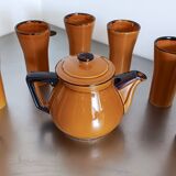 Théière ocre marron Poët Laval 8T  7 verres à  à orangeade ou mazagrans