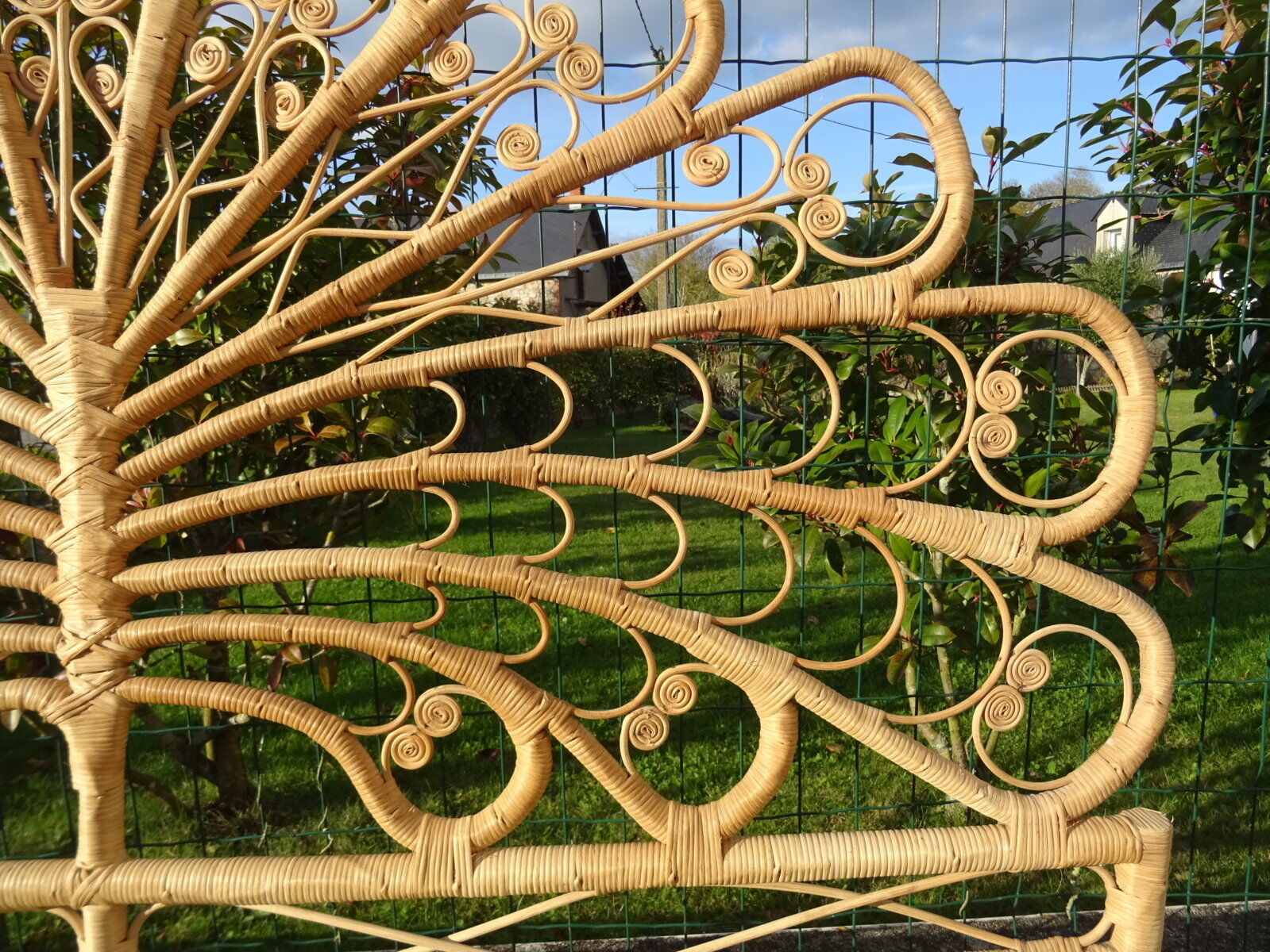 Peacock double rattan headboard