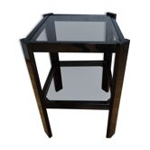 Table d'appoint design, verre et acier, deux plateaux