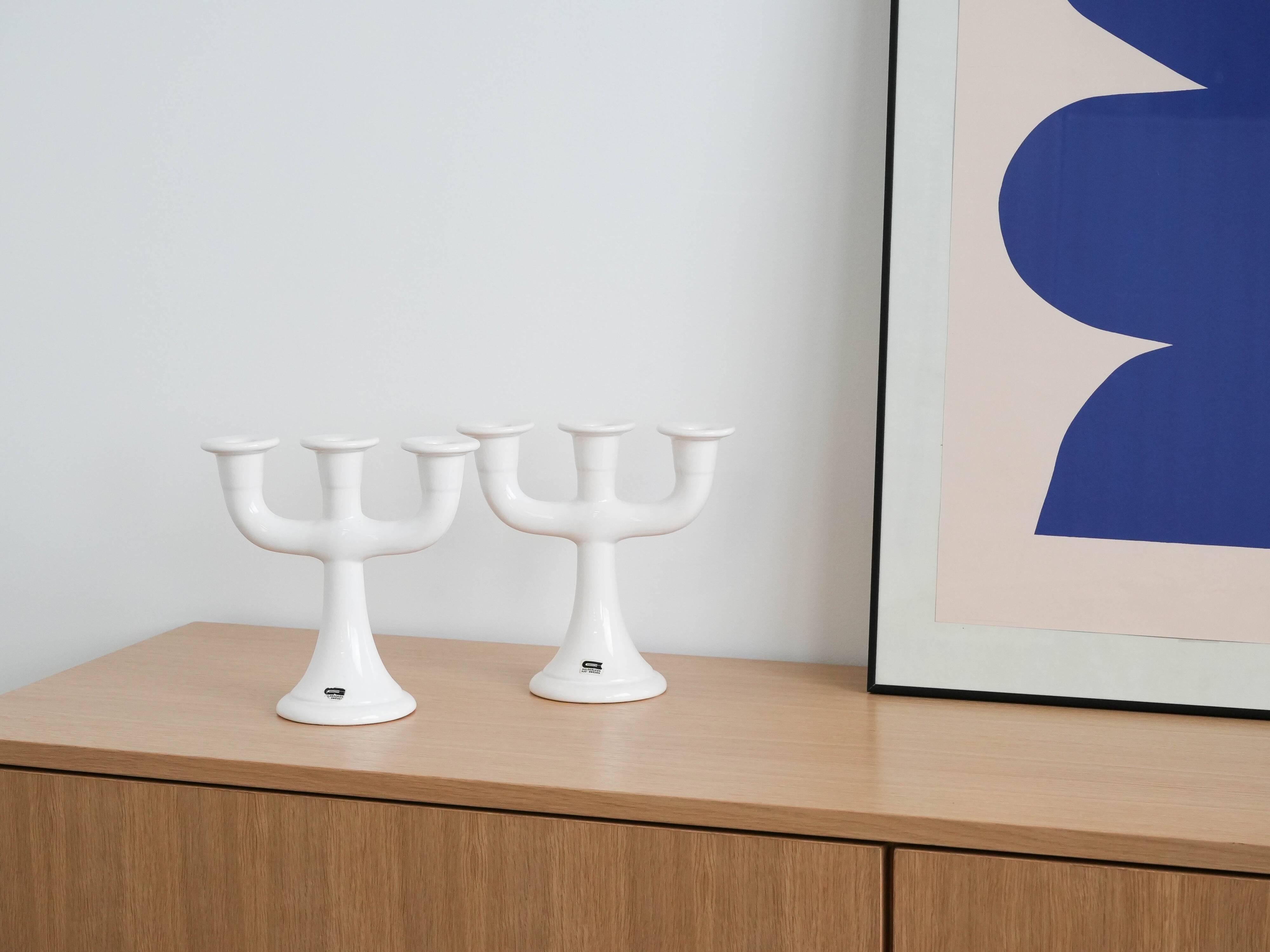 Bougeoir en céramique, design suédois, années 1970, fabricant : Guldkroken Hjo
