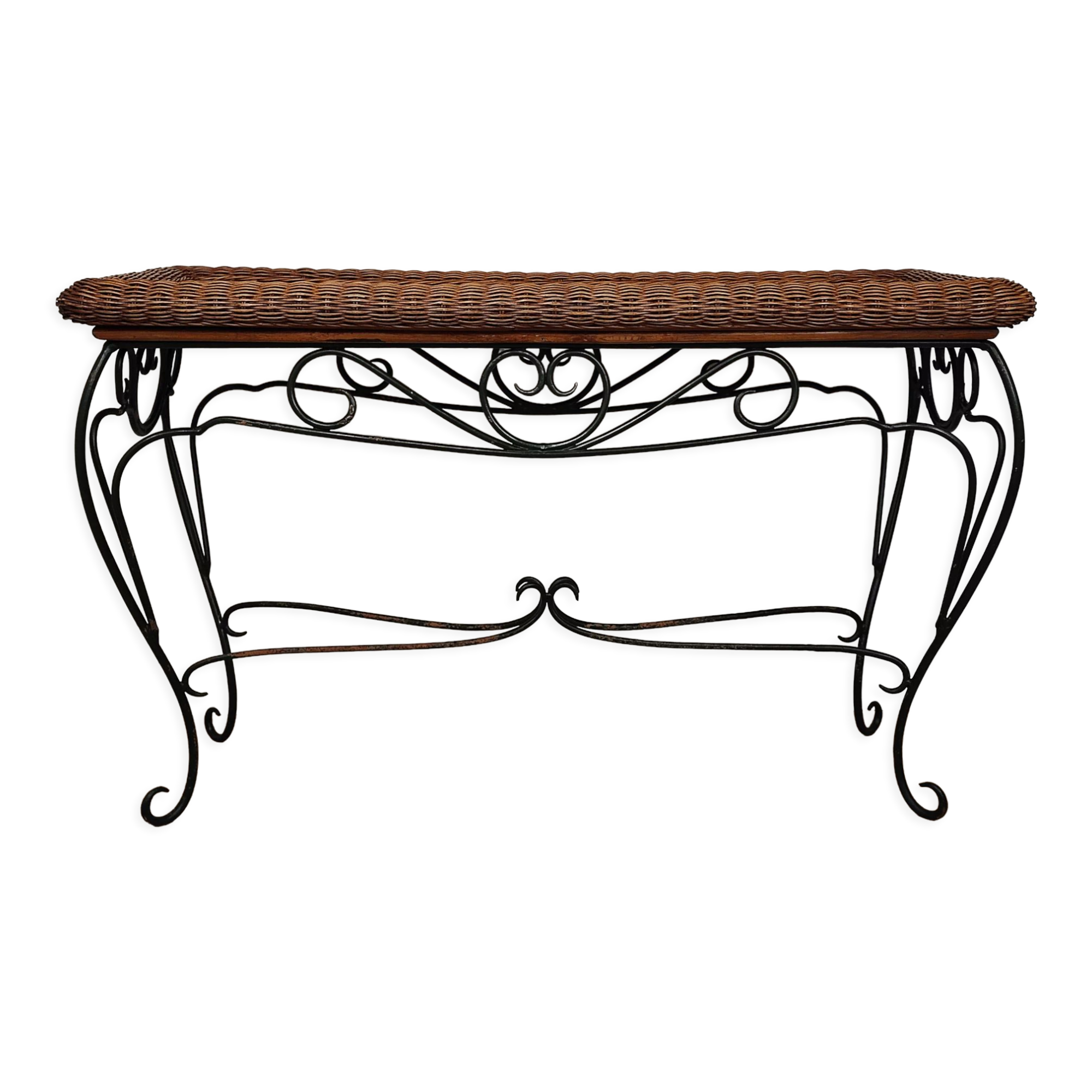 Console rotin et fer forgé