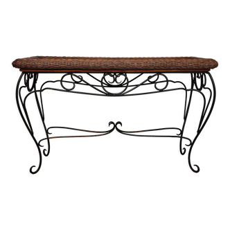 Rattan console and wrought iron
