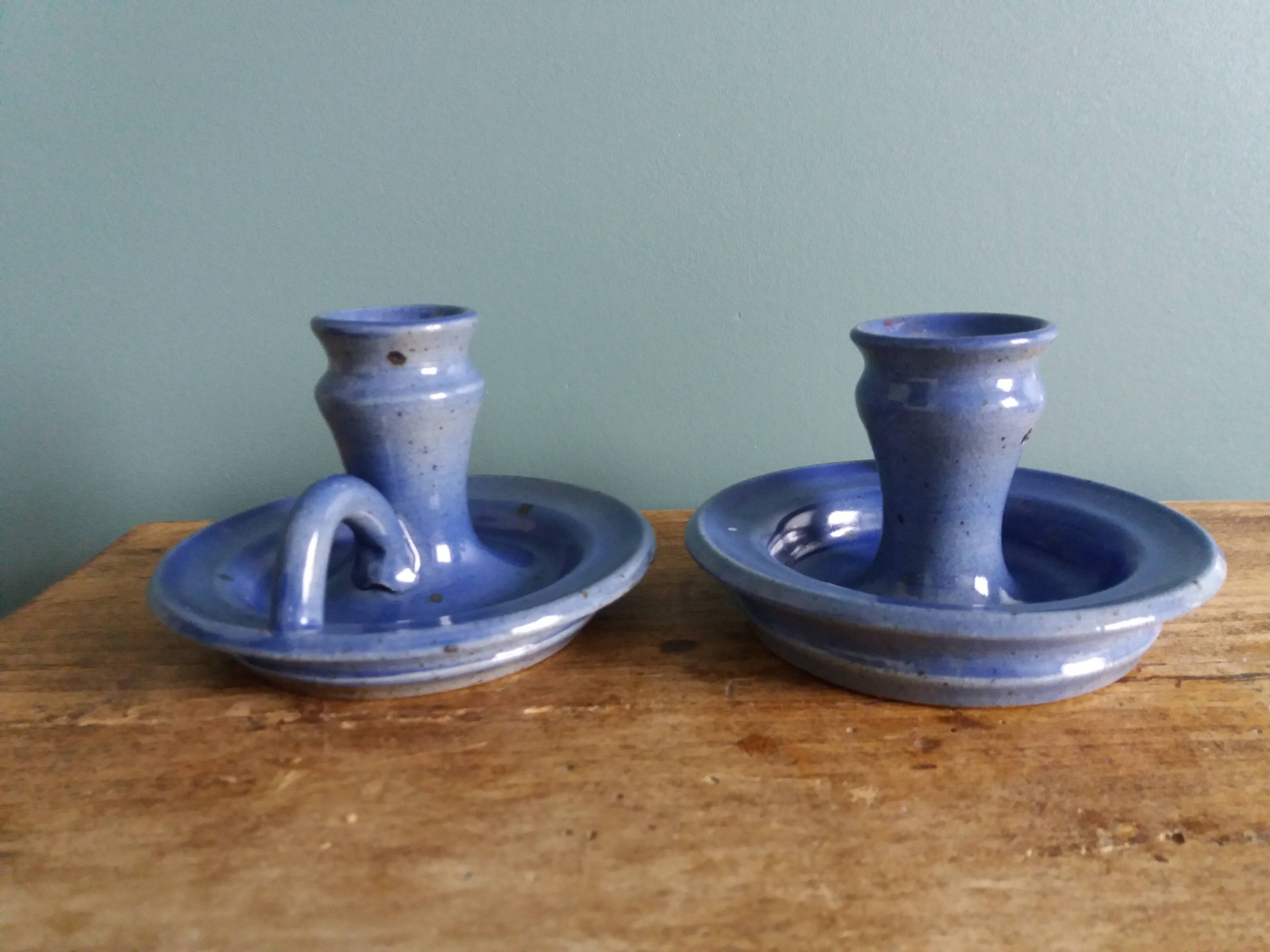 Stoneware candlesticks signed artisanal ceramics