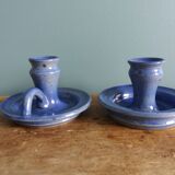 Stoneware candlesticks signed artisanal ceramics