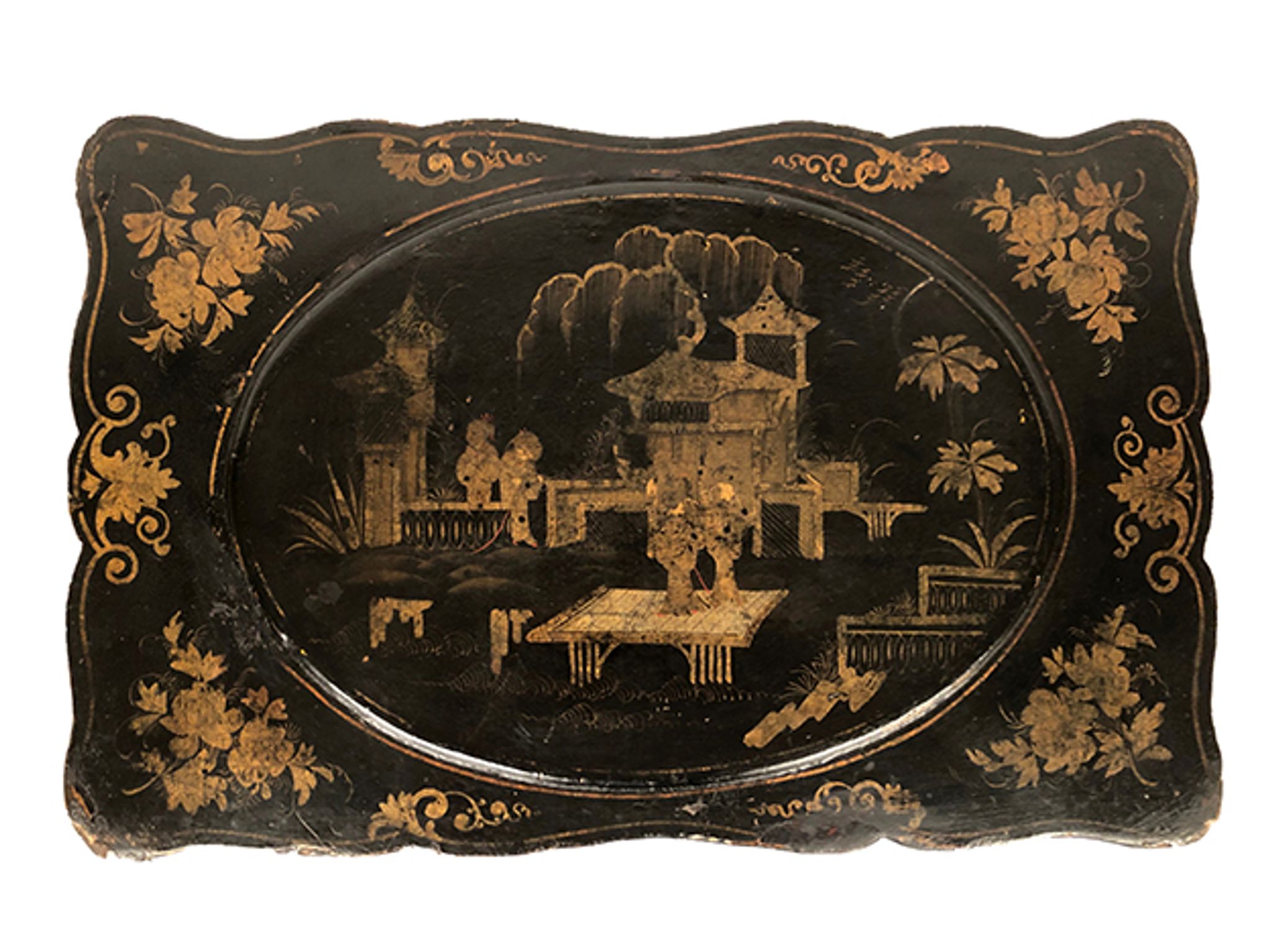 Worker Napoleon III, black lacquered wood with Asian decoration painted gold