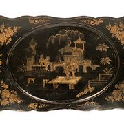 Worker Napoleon III, black lacquered wood with Asian decoration painted gold