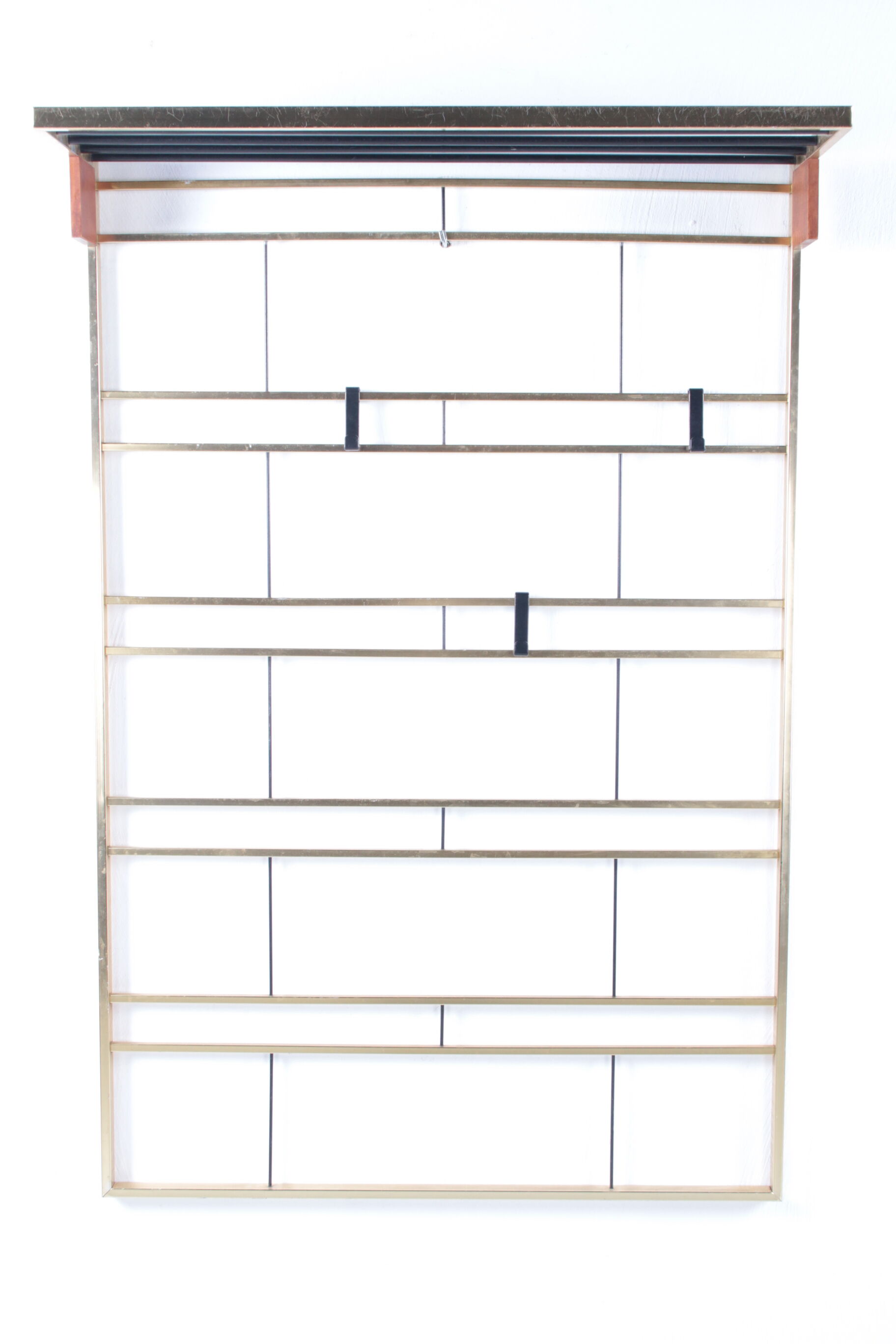 Vintage Brass Wall Coat Rack with Hat Shelf, 1960s