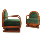 Paire de fauteuils art déco - velour de mohair vert