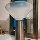 Lampe acier brossé vintage abat jour transparent blanc Italie  1970