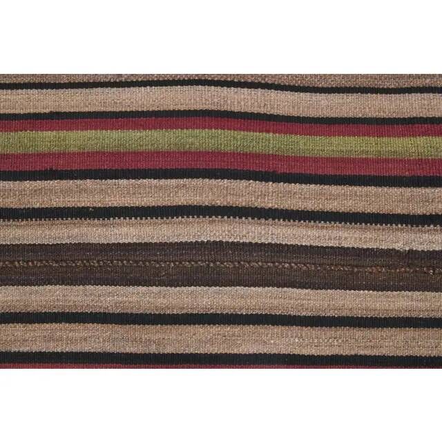 Vintage Turkish Oushak Handmade Wool Cotton Brown Kilim Area Rug 136x214