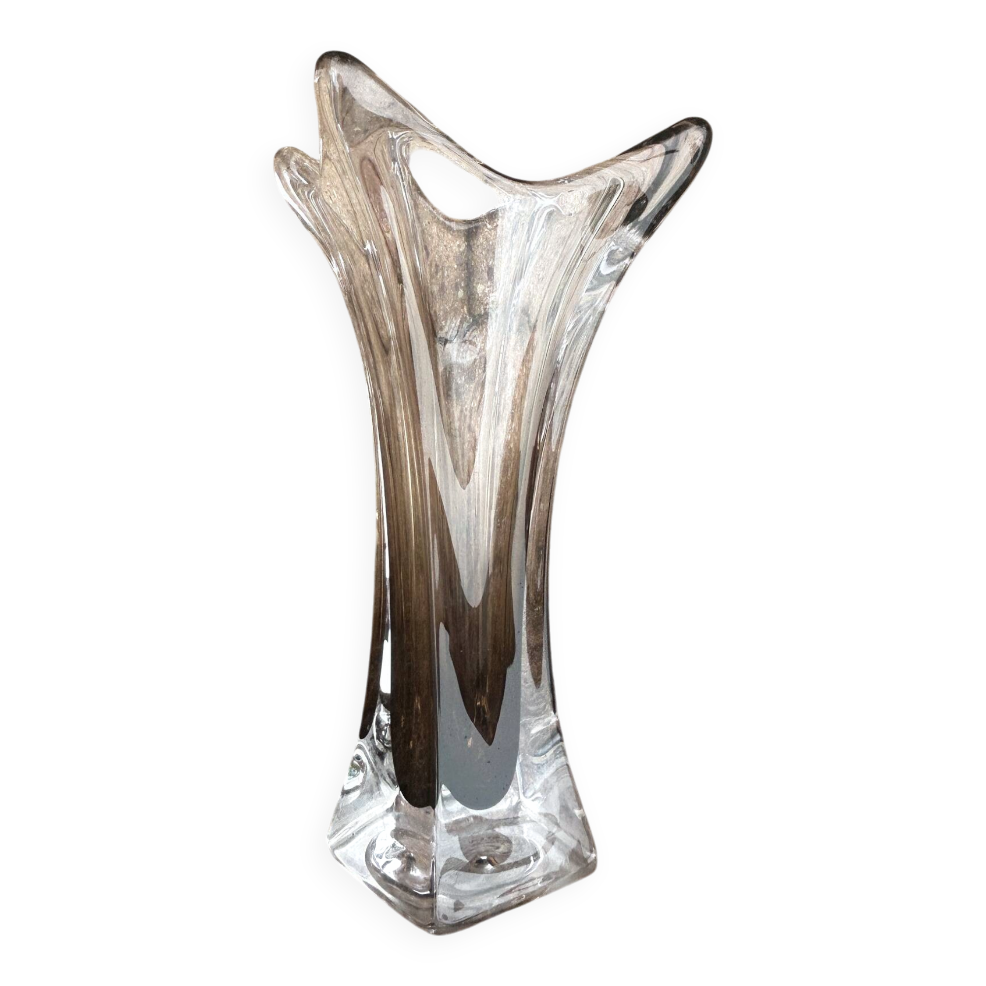 Smoky crystal designer vase, Murano Sommerso style, vintage, 1970s