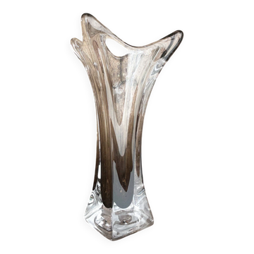 Smoky crystal designer vase, Murano Sommerso style, vintage, 1970s