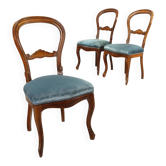 Antique Louis-Philippe chairs in walnut and velvet, Italy, 19th century.