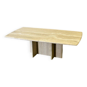 Table basse vintage en marbre travertin, France années 1980