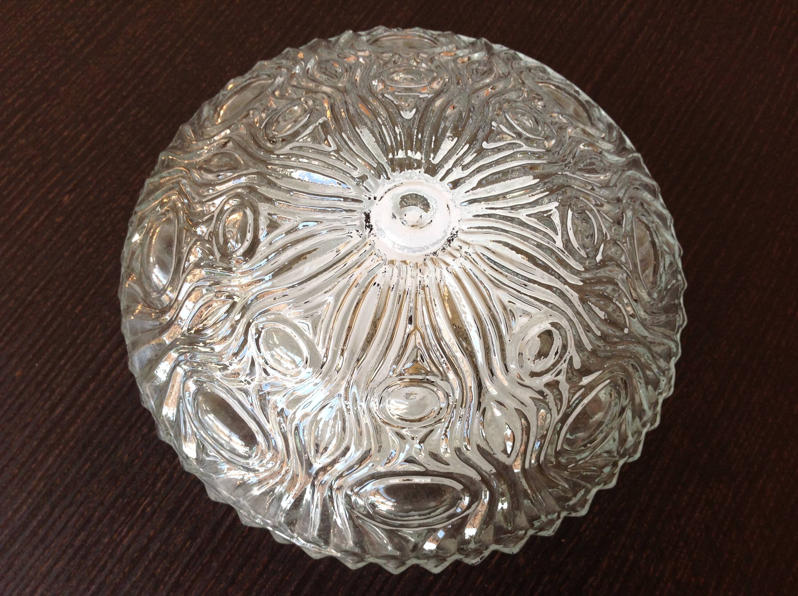 Round structured glass ceiling light / vintage 60s-70s