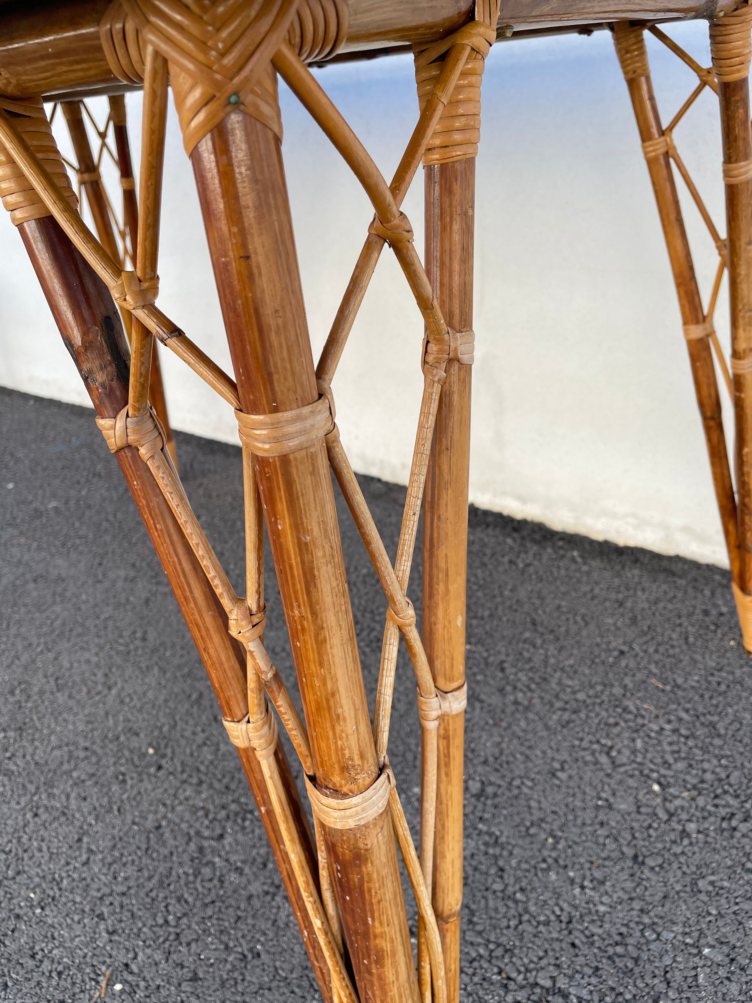 Rattan table vintage compass feet