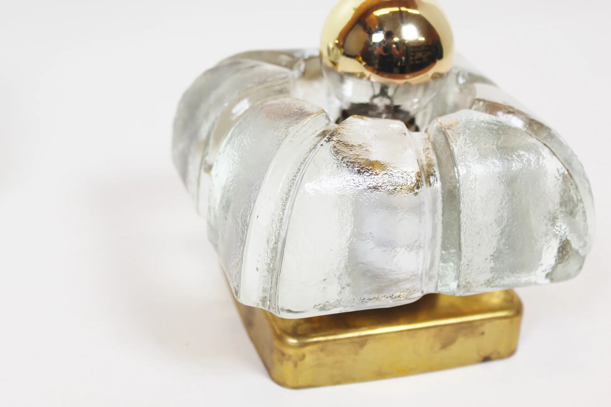 Pair of ice glass and brass wall lamps by Sische