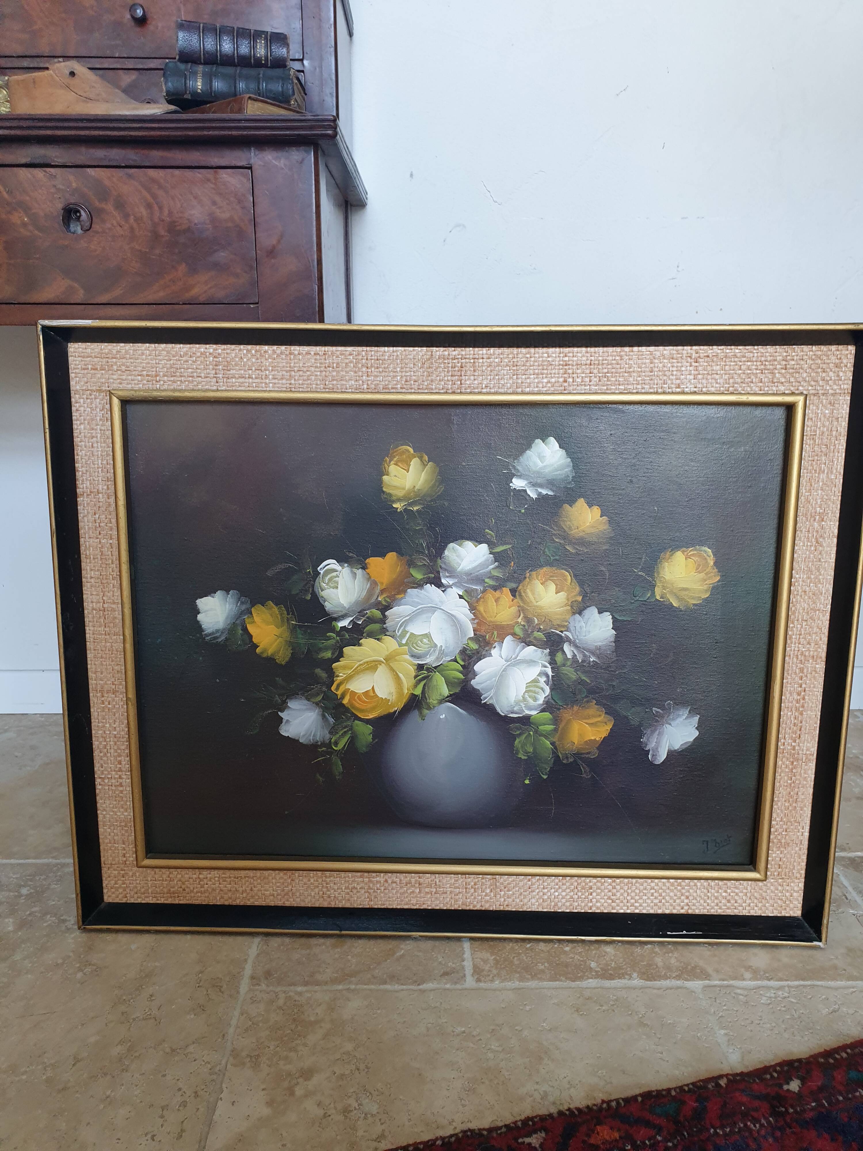 Oil on canvas with bouquet