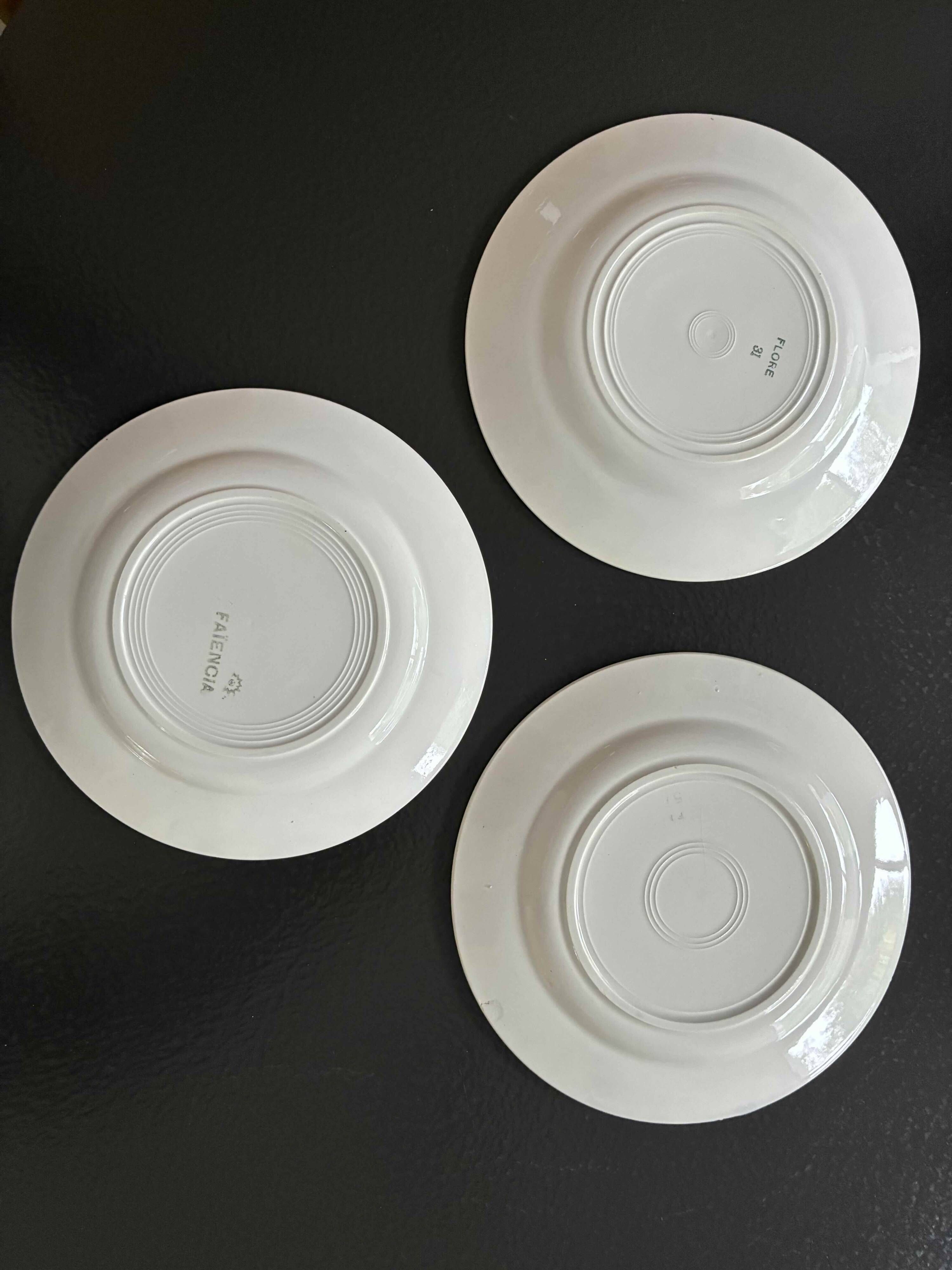 Set of 3 antique blue faience dessert plates.
