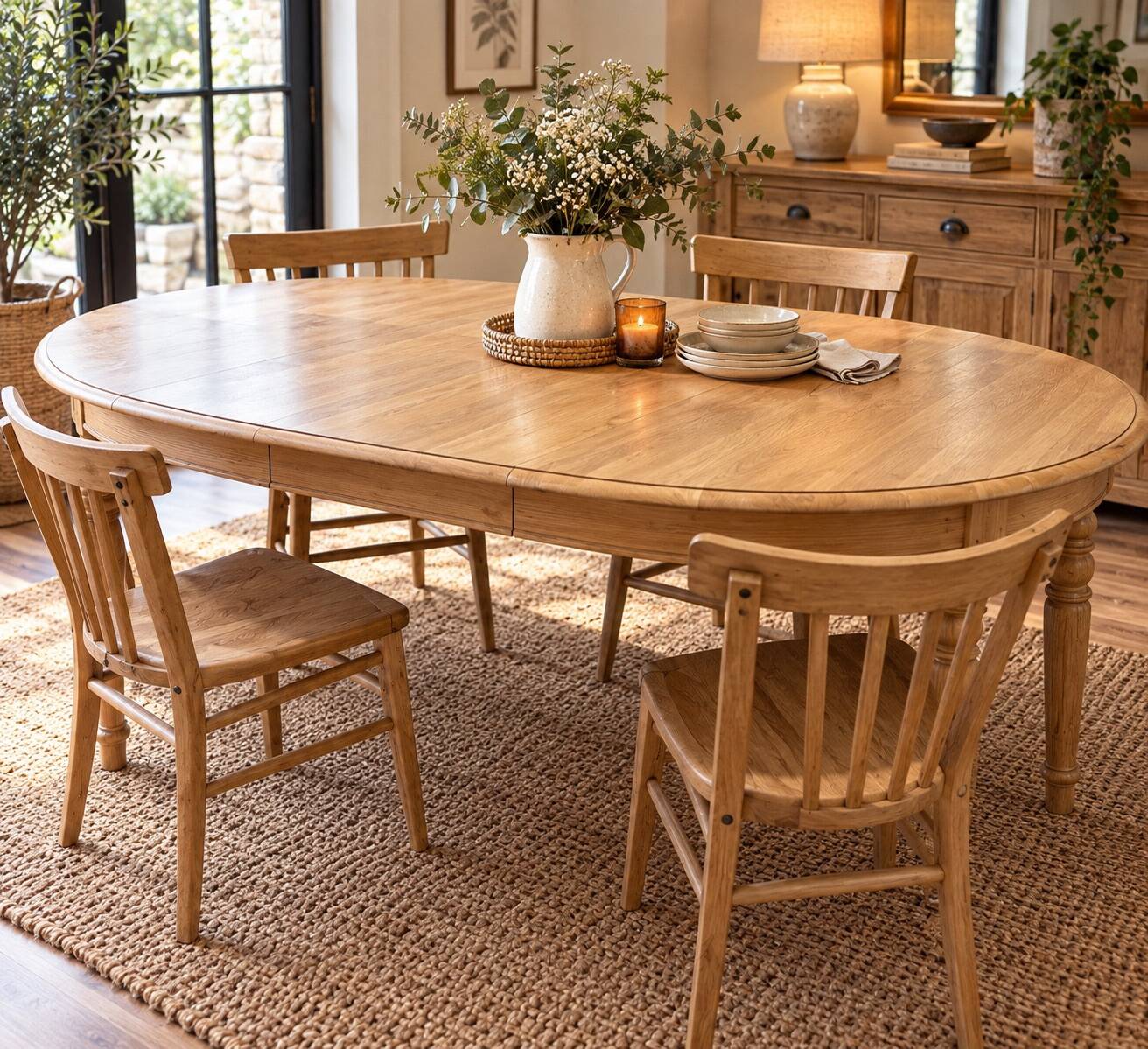 Table ovale en merisier naturel