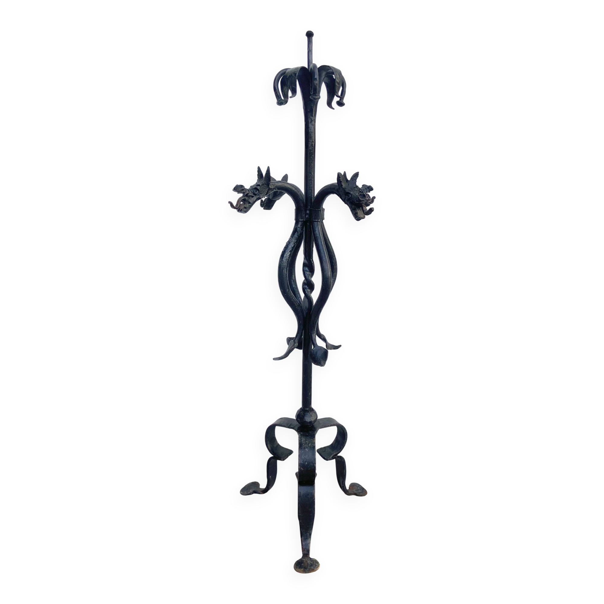 Black wrought iron fireplace tool set