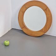 Vintage Scandinavian Round Pine Mirror, 1970s