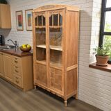 Parisian glass-fronted Art Deco wardrobe in solid raw walnut.