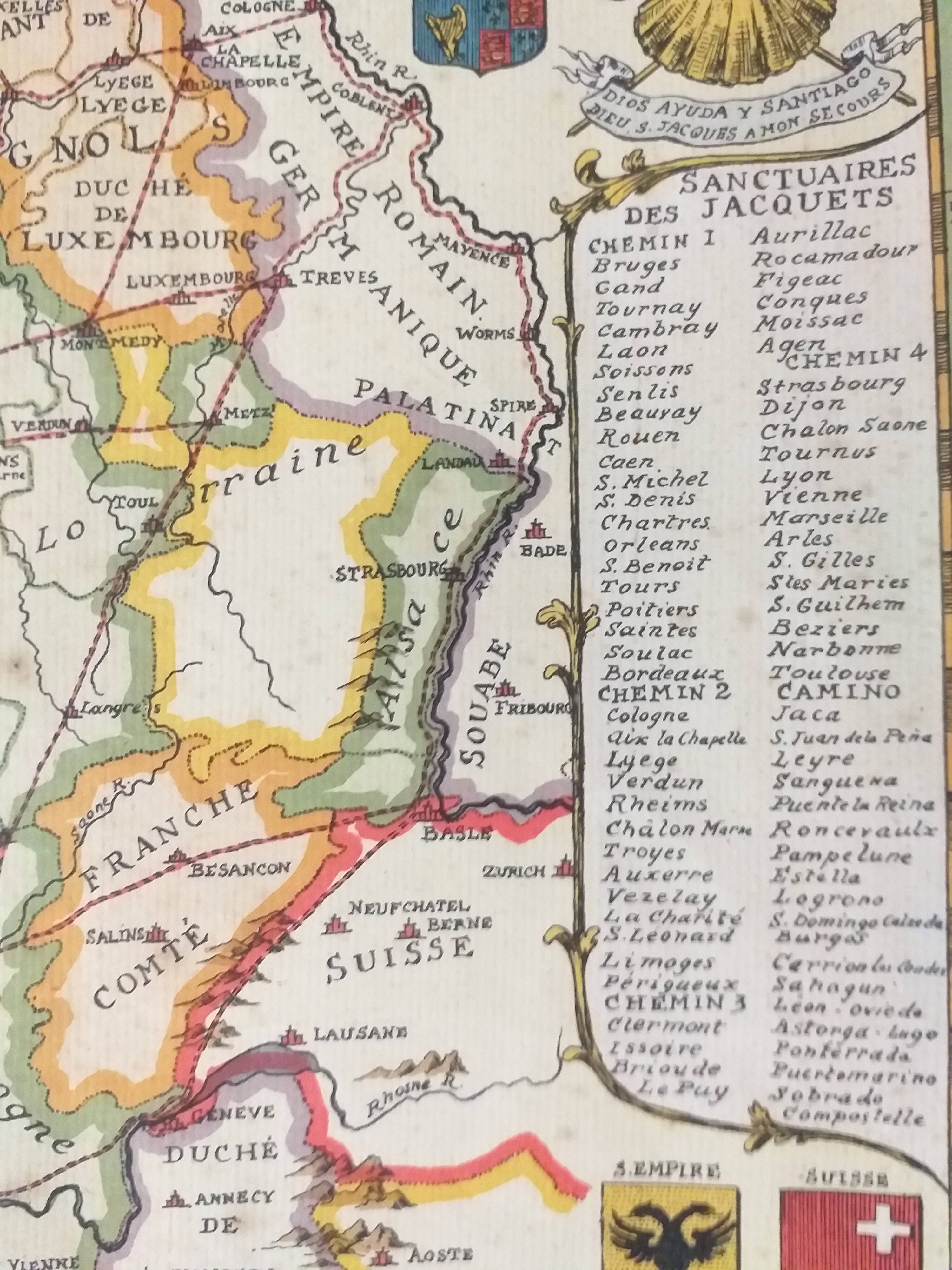 Map of the paths of Santiago de Compostela 1648