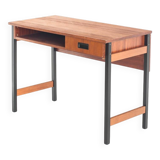 Vintage one-drawer desk. Mahogany veneer and solid beech. France, 1960s