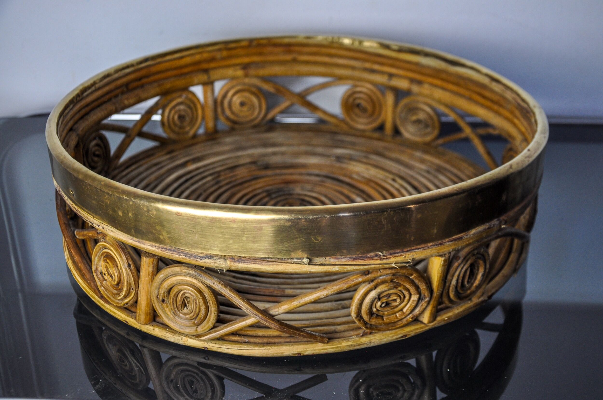 Rattan and brass centerpiece, Italy, 1970