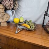 Vintage Two Tier Silver Metal Palm Leaf Fruit Basket