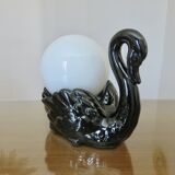 "Black swan" lamp in ceramic and opaline, 70s-80s