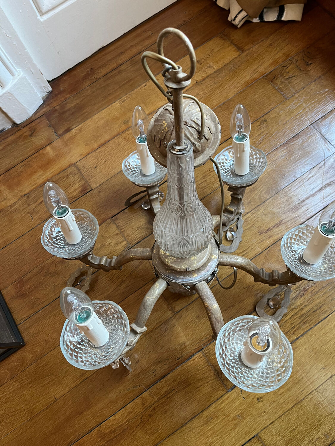 Lustre with patina, pendants and candle holders