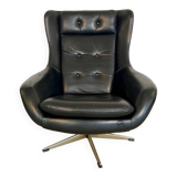 Vintage Danish mid-century black leather swivel chair, 1970s