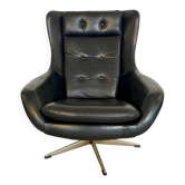 Chaise pivotante en cuir noir danois vintage des années 1970.