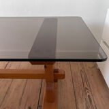 Pine coffee table with smoked glass top.