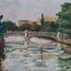 Oil on canvas "Landscape with Bridge" early 20th century