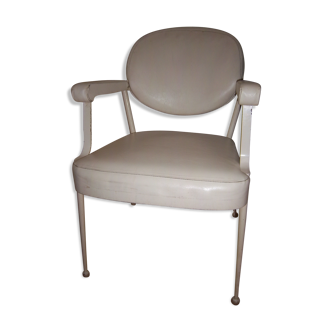 Fauteuil de coiffeur femme de 1950/60 skaï blanc