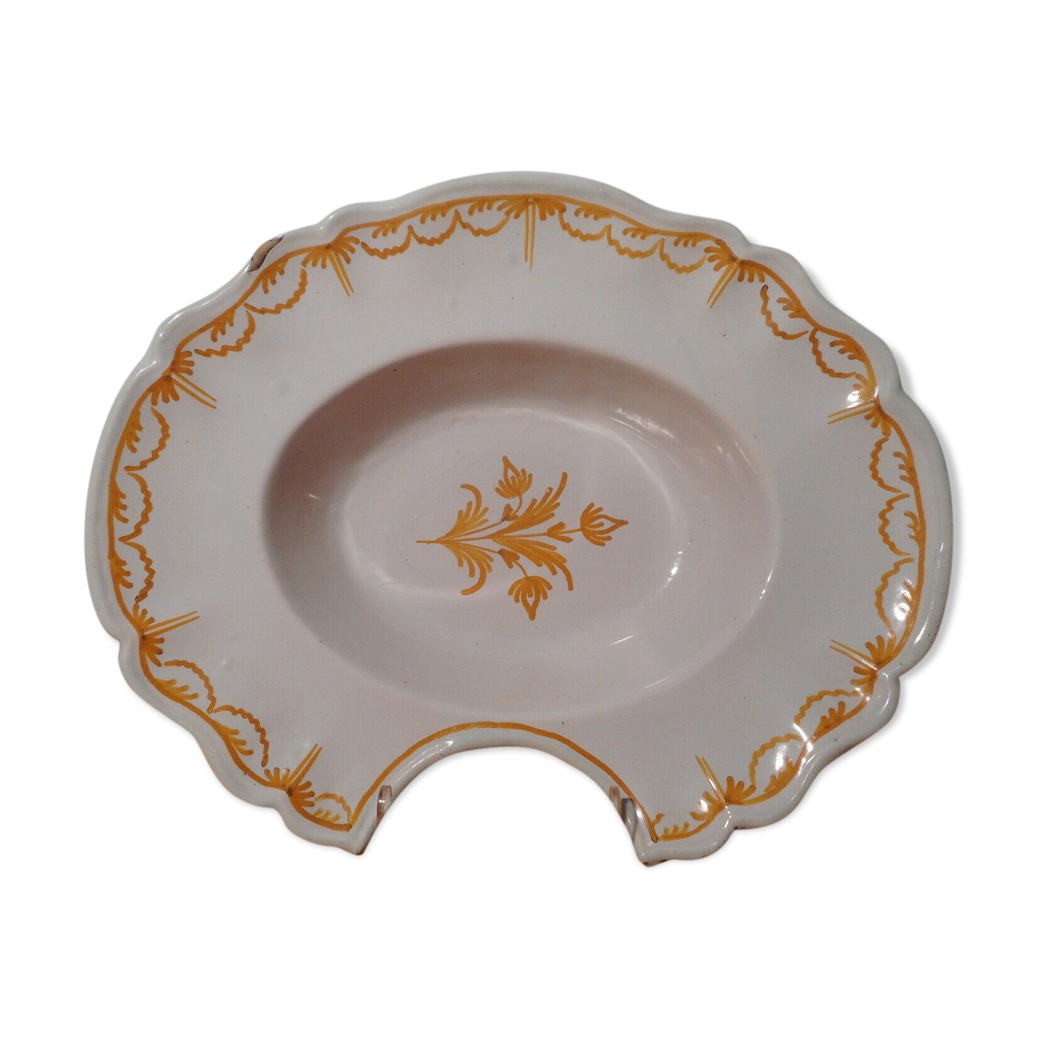 Old beard dish in faience of the south of the France 18 century in yellow camaieu