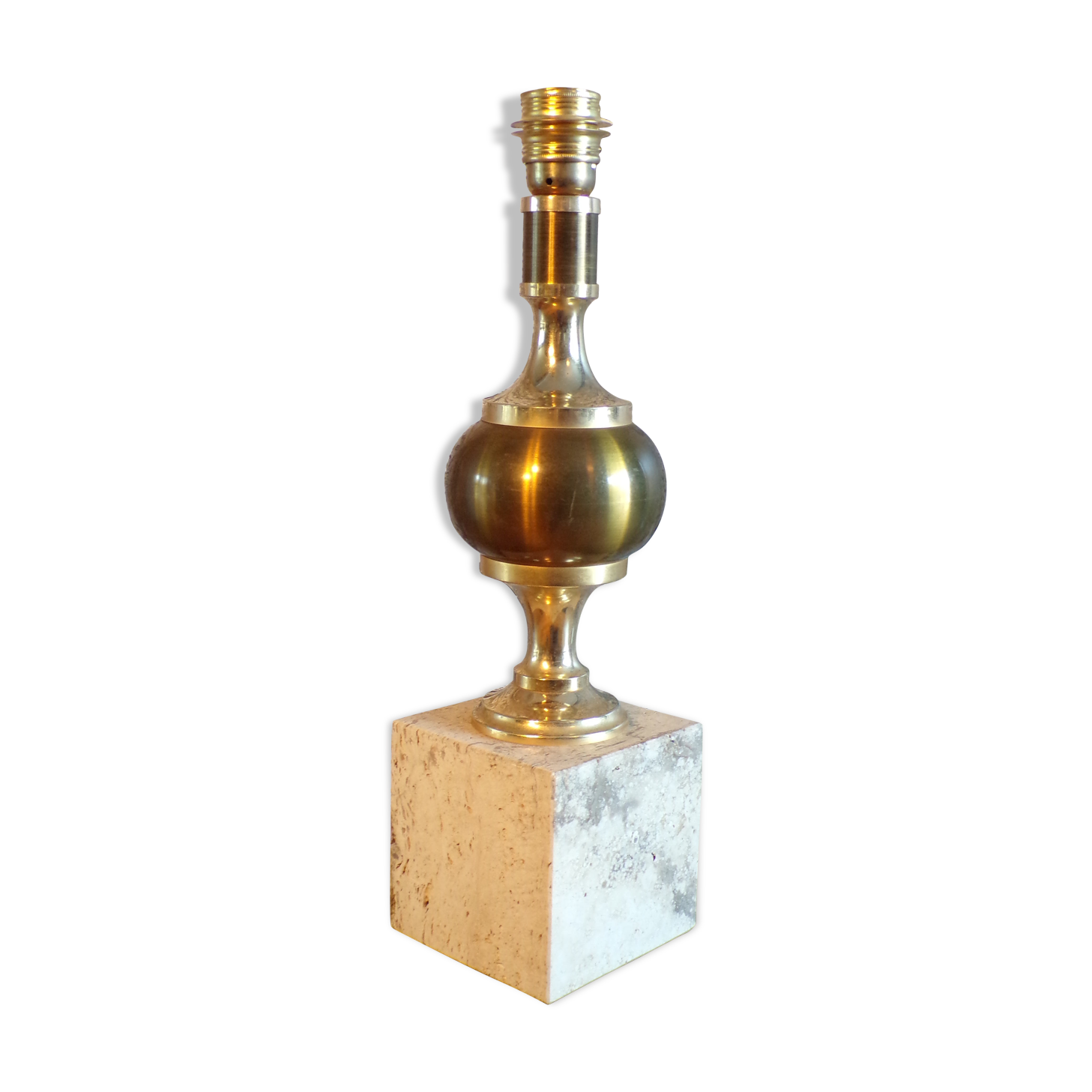 Travertine lamp foot and brass