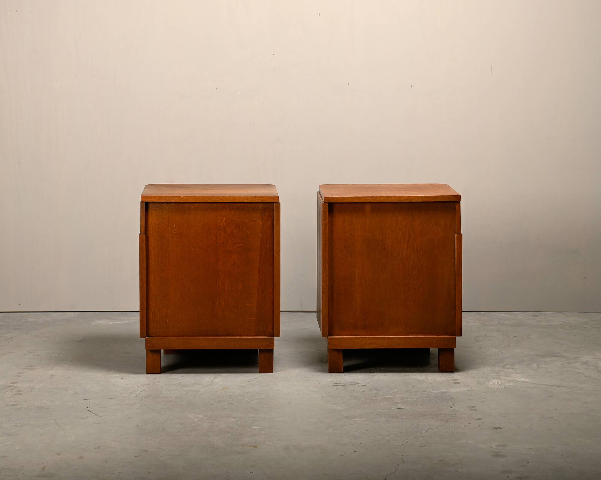 Pair Art Deco Nightstands or Bedside tables Oak and Glass, Netherlands, 193