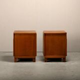 Pair Art Deco Nightstands or Bedside tables Oak and Glass, Netherlands, 193