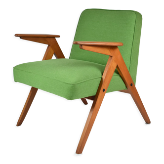 Fauteuil bunny, restauré, tissu vert, années 1960