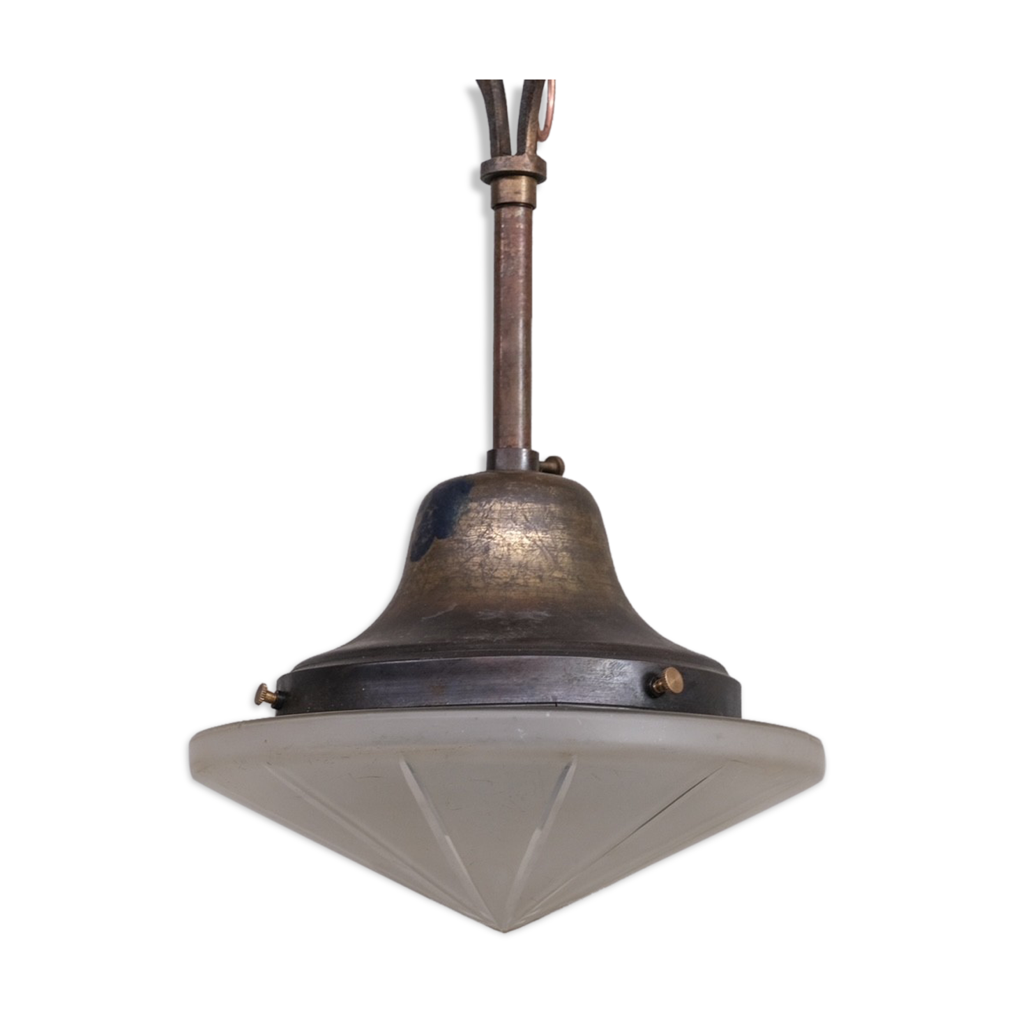 Small Antique Brass and Glass Pendant Light