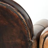 Set of two sheepskin Art Deco design armchairs with beautiful patina