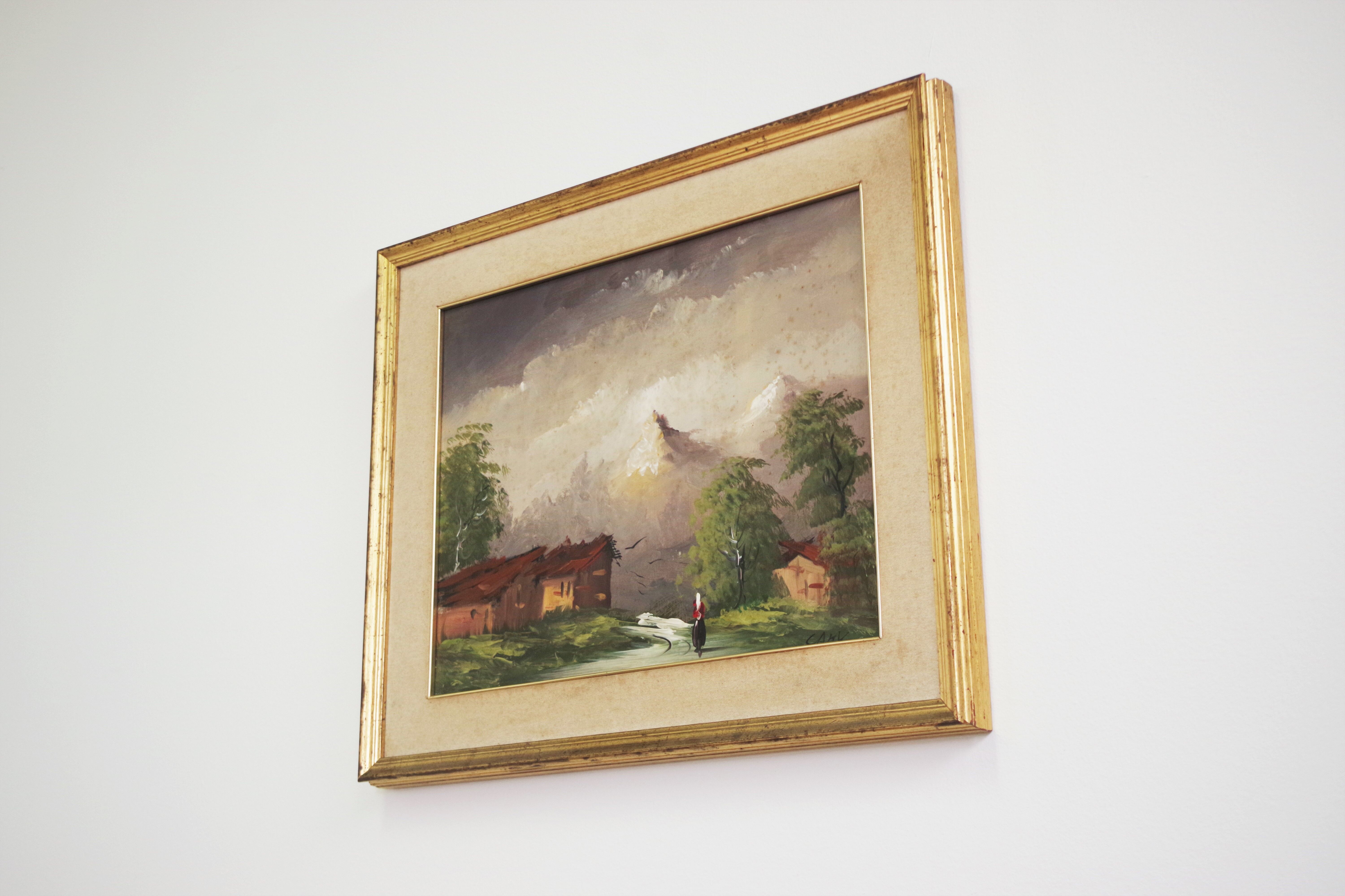 Oil painting on canvas, mountain landscape, Cakv