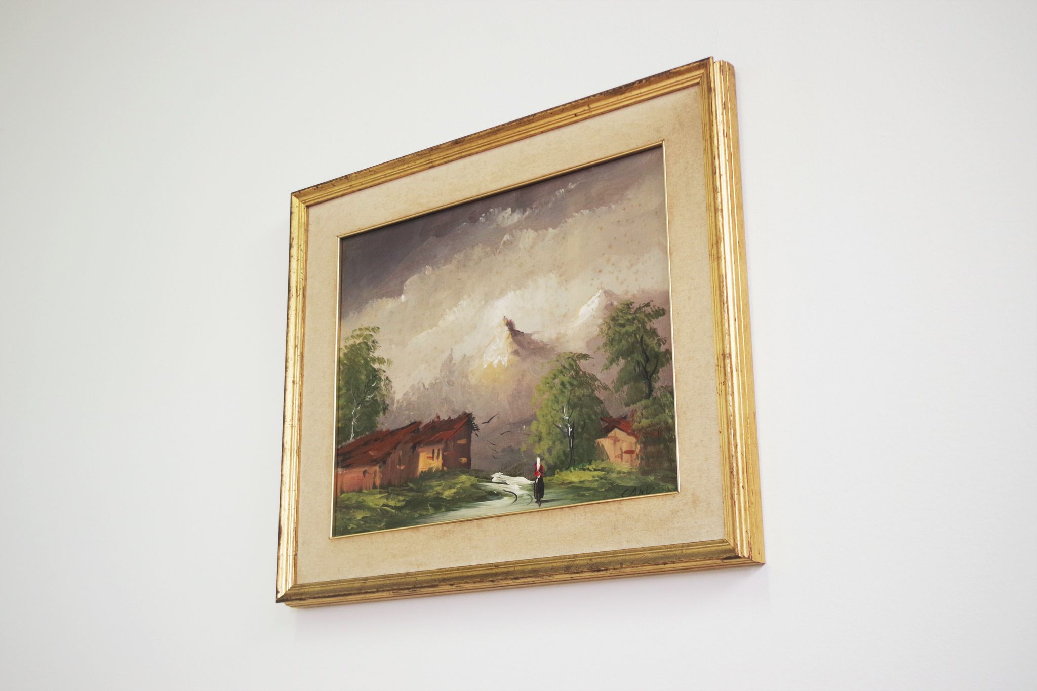 Oil painting on canvas, mountain landscape, Cakv