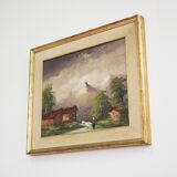 Oil painting on canvas, mountain landscape, Cakv